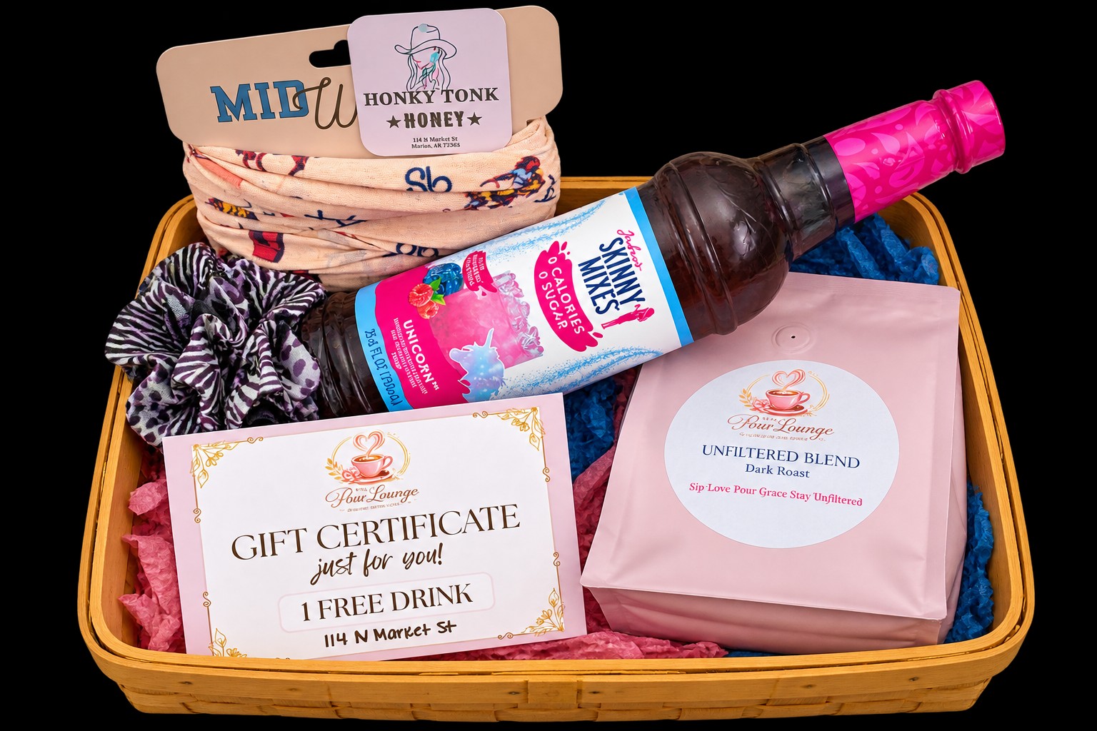 Gift basket with coffee, accessories & more